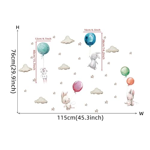 CHSLO Cartoon Wolken, Sterne, Hase, Luftballons, selbstklebende Wandaufkleber, Kinderzimmer Wohnkultur Aufkleber von CHSLO