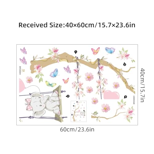 CHSLO Cartoon Zweige, Blumen, Schmetterlinge, süße Baby-Elefanten, Schaukeln, selbstklebende Wandaufkleber, Kinderzimmer Dekoration Aufkleber von CHSLO