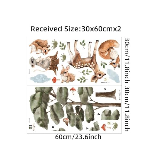 CHSLO Cartoon großer Baum, süßes kleines Tier, selbstklebender Wandaufkleber, Fuchs, Sika Hirsch, Kinderzimmer Dekoration Aufkleber von CHSLO