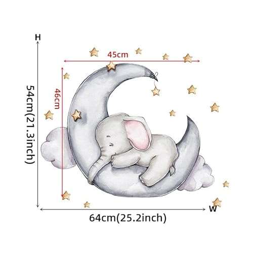 CHSLO Niedlicher Mond schlafen Baby Elefant selbstklebender Wandaufkleber Cartoon ins Wind Kinderzimmer Kindergarten Dekoration Aufkleber von CHSLO