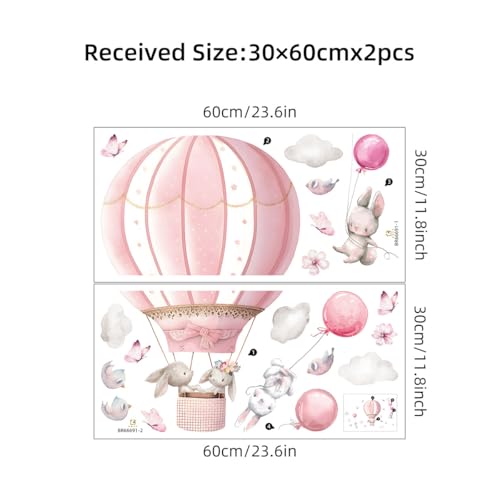 CHSLO Rosa Heißluftballon selbstklebender Wandaufkleber Cartoon Kaninchen Kinder Schlafzimmer Zimmer Kindergarten Dekoration Aufkleber von CHSLO