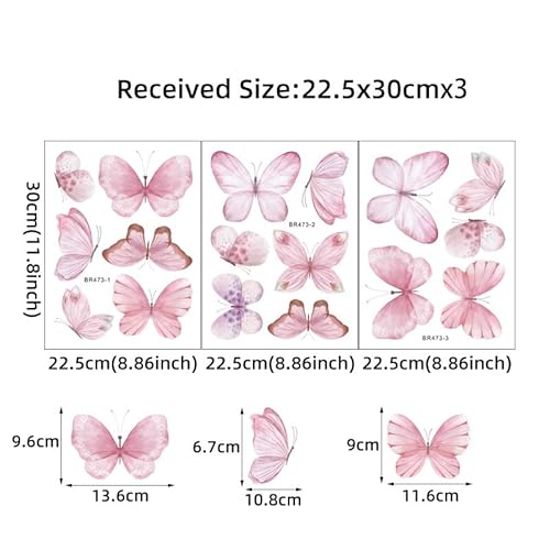 CHSLO Rosa Schmetterling selbstklebende Wandaufkleber in schönen mädchenhaften Stil Kinderzimmer Kindergarten Heimdekoration Aufkleber von CHSLO