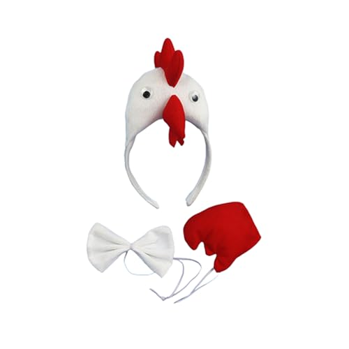 3pcs Ohren Stirnband Set,Ohren Schwanz Fliege Tier Kleid Set,Tierohren Schwanz und Fliege Set（Weißes Huhn） von CHUANGOU