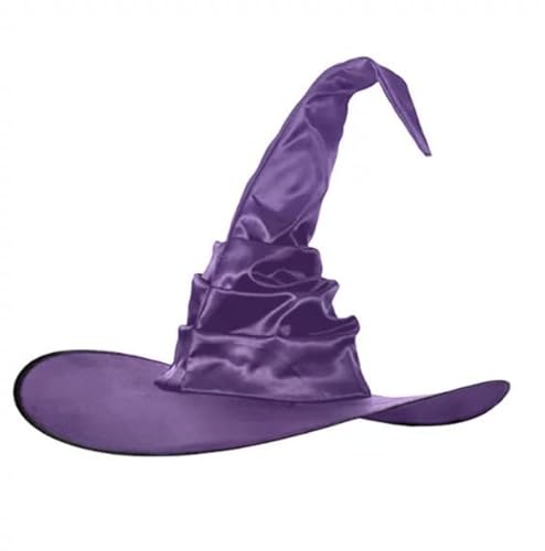 CHUANGOU Halloween Witch Hat, Ruched Witch Hat, Wizard Hat,gebogener spitzer Hexenhut(Lila) von CHUANGOU