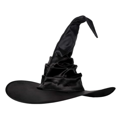 CHUANGOU Halloween Witch Hat, Ruched Witch Hat, Wizard Hat,gebogener spitzer Hexenhut(Schwarz) von CHUANGOU