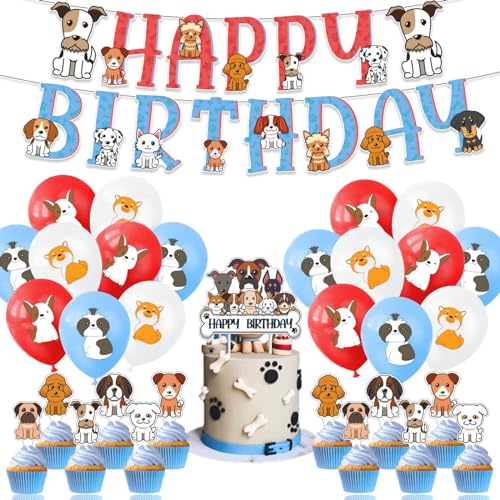 Dog Birthday Party Decoration, Pet Dog Balloons Decoration Birthday Party Happy Birthday Banner Cake Topper Decoration von CHUANGOU