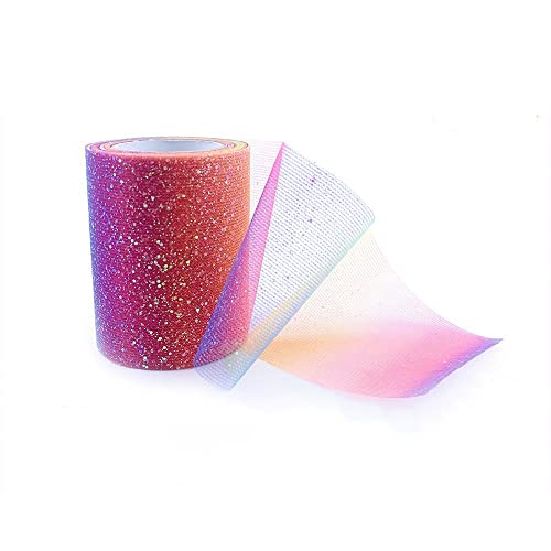 Glitter Tüll Stoff Organza-Rollen für Hochzeit Party Bankett Deko Handwerk ca. 7.5cm x 10m pro Rolle (Regenbogen-Pailletten) von CHUANGOU