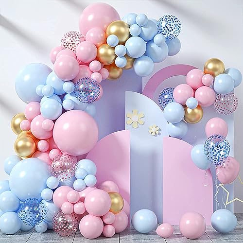 Luftballons Blau Rosa, 106 Stück Gender Reveal Luftballons Ballons Girlande mit Rosa Blau Konfetti Metallic Gold Latex Ballons von CHUANGOU