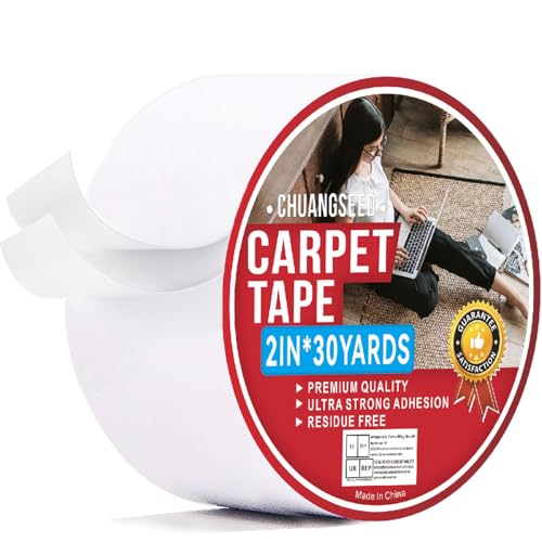 CHUANGSEED Weiß Doppelseitig Teppichklebeband Klebeband extra stark 2in x 30y(50mm x 27.4m) Doppelseitiges Klebeband Zum Verlegen Von Teppich Und PVC-Belag für den privaten Gebrauch Teppichklebeband von CHUANGSEED