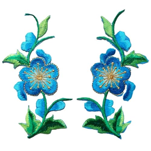 Aufnäher for Aufbügeln, 2 Stück, Blumen, Blätter, Rosen, for Aufnähen und Aufbügeln, bestickt for Kleidung, DIY-Applikationen, Basteldekoration (rot)(Blue) von CHUDOU