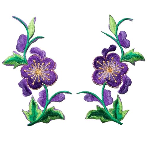 Aufnäher for Aufbügeln, 2 Stück, Blumen, Blätter, Rosen, for Aufnähen und Aufbügeln, bestickt for Kleidung, DIY-Applikationen, Basteldekoration (rot)(Purple) von CHUDOU