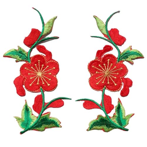 Aufnäher for Aufbügeln, 2 Stück, Blumen, Blätter, Rosen, for Aufnähen und Aufbügeln, bestickt for Kleidung, DIY-Applikationen, Basteldekoration (rot)(Red) von CHUDOU