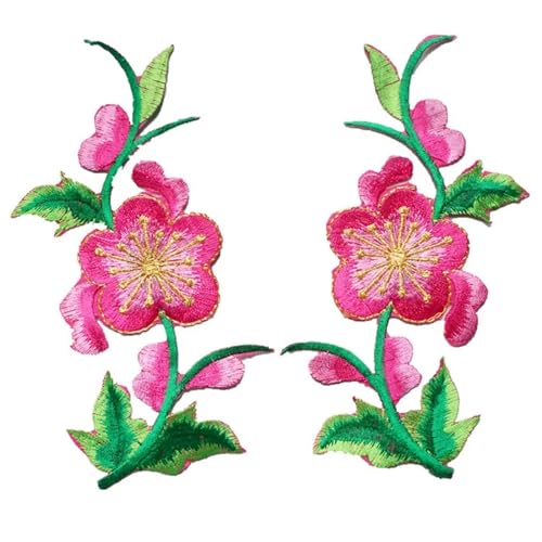 Aufnäher for Aufbügeln, 2 Stück, Blumen, Blätter, Rosen, for Aufnähen und Aufbügeln, bestickt for Kleidung, DIY-Applikationen, Basteldekoration (rot)(Rose Red) von CHUDOU