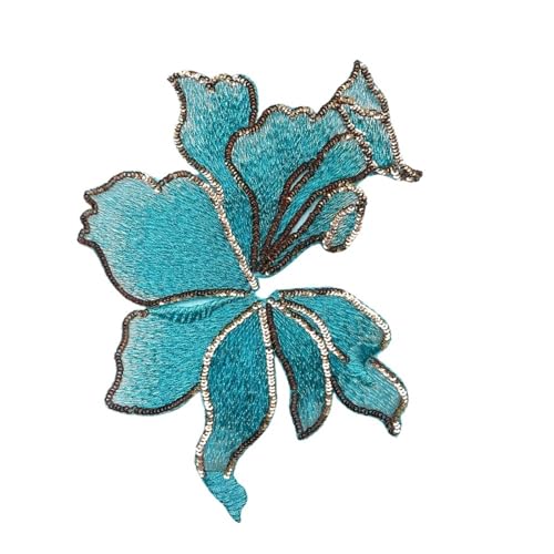 Aufnäher for Aufbügeln, 2 Stück, Blumen-Stickerei-Patch, Organza-Patches for Kleidung, Aufkleber, Applikationen for Aufnähen (rot)(Cyan) von CHUDOU