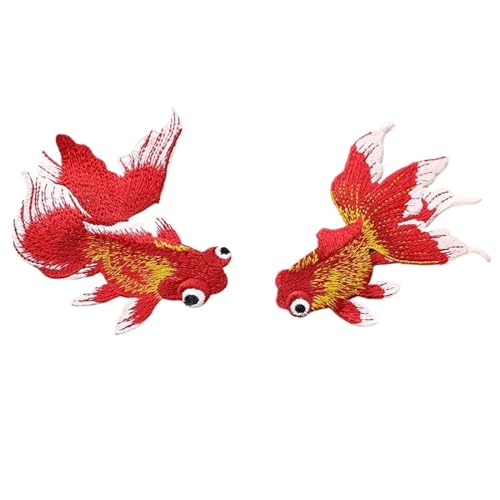 Aufnäher for Aufbügeln, 2 Stück, Goldfisch, Tierfisch, bestickte Aufnäher, chinesischer ethnischer Stil, DIY-Nähflicken, Stickapplikation, Dekorationen for Kleidung, Schuhe (Goldfisch, Rot B)(Goldfish von CHUDOU