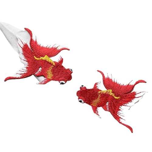 Aufnäher for Aufbügeln, 2 Stück, Goldfisch, Tierfisch, bestickte Aufnäher, chinesischer ethnischer Stil, DIY-Nähflicken, Stickapplikation, Dekorationen for Kleidung, Schuhe (Goldfisch, Rot B)(Goldfish von CHUDOU