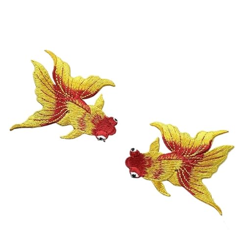 Aufnäher for Aufbügeln, 2 Stück, Goldfisch, Tierfisch, bestickte Aufnäher, chinesischer ethnischer Stil, DIY-Nähflicken, Stickapplikation, Dekorationen for Kleidung, Schuhe (Goldfisch, Rot B)(Goldfish von CHUDOU