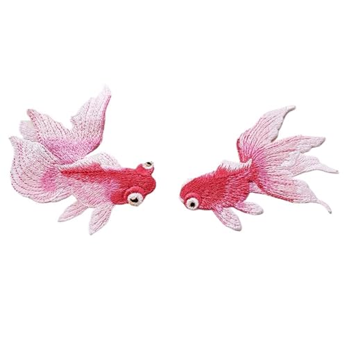 Aufnäher for Aufbügeln, 2 Stück, Goldfisch, Tierfisch, bestickte Aufnäher, chinesischer ethnischer Stil, DIY-Nähflicken, Stickapplikation, Dekorationen for Kleidung, Schuhe (Goldfisch, Rot B)(Goldfish von CHUDOU