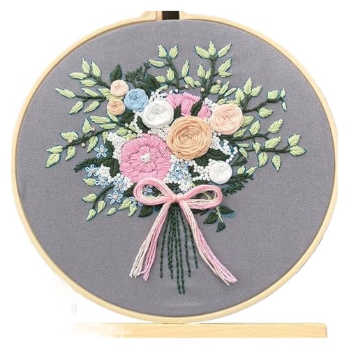 CHUDOU Stickset, Stickset, 1 Set, Stick-Starter-Set, dreidimensionale Pflanzen, Blumen, DIY, komplettes Muster-Kreuzstich-Set mit Stickerei-Hoop-Kreuzstich-Sets (Abschnitt 04)(Section 01) von CHUDOU