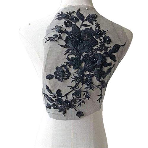 Gestickte Spitzenapplikation, Perlen-Spitzenapplikation mit 3D-Blumenstickerei, Blüten-Spitzenaufnäher, hübsches Kleid, dekorative Ergänzung, Hochzeitsparty-Motiv (schwarz)(Black) von CHUDOU