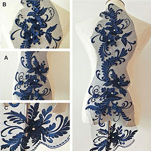 Gestickte Spitzenapplikation, zarte Spitzenapplikation mit 3D-Blumen aus Kristall, gesticktes Spitzenmotiv mit Perlendetails, Nähflicken for Abendkleider, Tanzkostüme (rot)(Navy) von CHUDOU