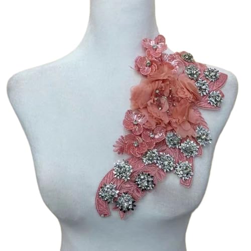 Stickapplikation aus Spitze, Stickapplikation, Spitzenband, 3D-Blumenstoffapplikation, Stickerei, Hochzeitskragen, Nähflicken for Hochzeitskleid, DIY-Dekoration. (Rot)(Pink) von CHUDOU