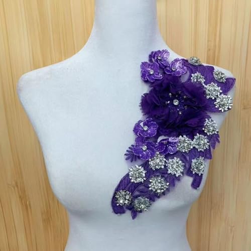 Stickapplikation aus Spitze, Stickapplikation, Spitzenband, 3D-Blumenstoffapplikation, Stickerei, Hochzeitskragen, Nähflicken for Hochzeitskleid, DIY-Dekoration. (Rot)(Purple) von CHUDOU