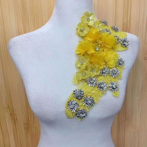 Stickapplikation aus Spitze, Stickapplikation, Spitzenband, 3D-Blumenstoffapplikation, Stickerei, Hochzeitskragen, Nähflicken for Hochzeitskleid, DIY-Dekoration. (Rot)(Yellow) von CHUDOU