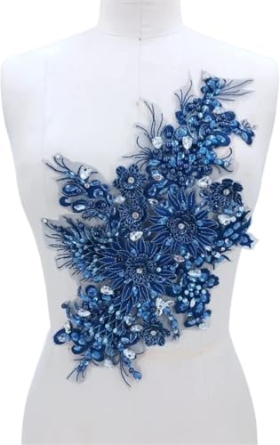 Stickerei-Spitzen-Applikation, Stickapplikation, Spitzenband, handbestickte Perlenapplikationen, Marineblau, 3D-Spitzenblumen-Aufnäher, DIY, Hochzeitskleid, Kostüme, dekorative Accessoires von CHUDOU