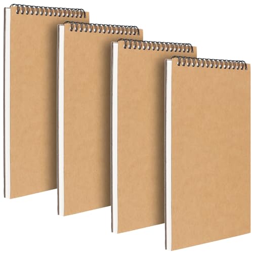 CHUENHEI 4 Stück A5 Skizzenbuch Blanko, 60 Seiten/30 Blatt Skizzenbuch Spiralbindung A5, 160gsm Zeichenblock A5 Skizzenbücher, 21 x 14,8 cm, Kraft Cover Skizzenbuch für Zeichnungen und Skizzen von CHUENHEI