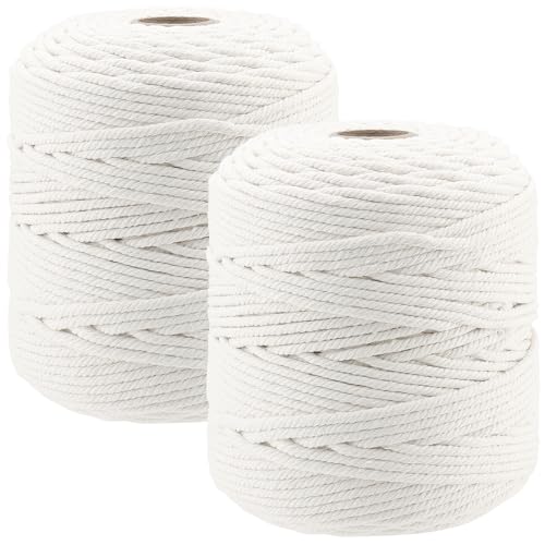 CHUIFAI 2 Rolle Makramee Garn 5mm x 200m, Baumwollschnur Boho Deko Natürliche Baumwolle Garn, Kettgarn Baumwolle Baumwollkordel für DIY Handwerk, Makramee Wandbehang, Wandteppichen von CHUIFAI