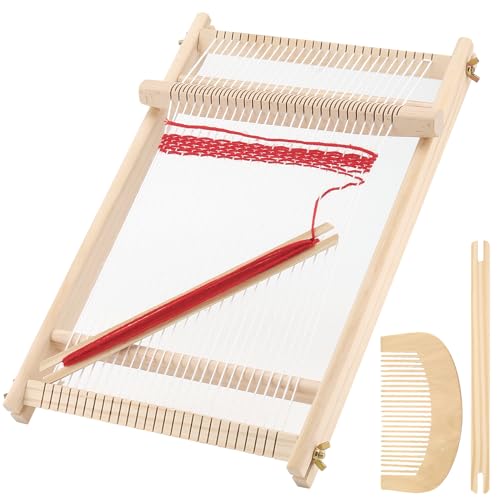 CHUIFAI DIY Holz Webrahmen, 40 x 25cm Groß Webrahmen für Anfänger, Webstuhl Set mit Kamm, Schiffchen Strickstuhl Handarbeits für Anfänger Geeigneter Webmaschine von CHUIFAI