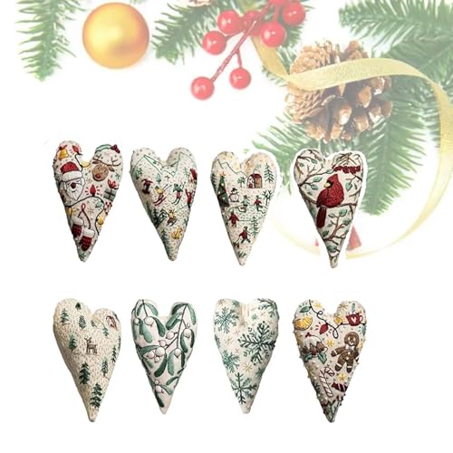 CHUNLIGOUJI ServiceDIY Herz geformte Hand gestickte Weihnachtsdekoration Kit, DIY Herz-förmige Stickerei Weihnachtsdekoration, DIY Herz Stickerei Weihnachtsdekoration (8pcs, DIY) von CHUNLIGOUJI