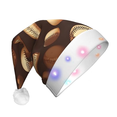 CHUNMINW Retro-Baseballmütze, brauner Druck, Weihnachtsmannmütze, mit LED-Licht, Plüsch, weiße Manschetten, Weihnachten, Neujahr, Party, Kopfbedeckung von CHUNMINW