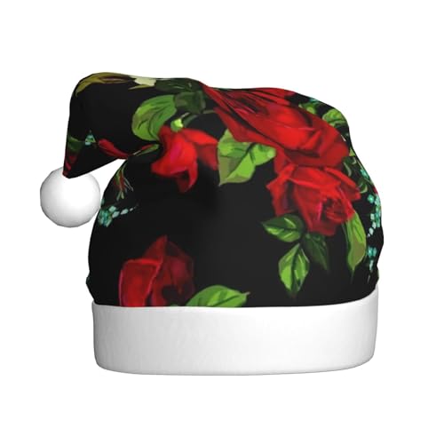 CHUNMINW Schöne Weihnachtsmütze mit Rosen-Motiv, personalisierbar, für Damen, Erwachsene, Samt, Weihnachtsmütze, Plüsch-Weihnachtsmütze von CHUNMINW