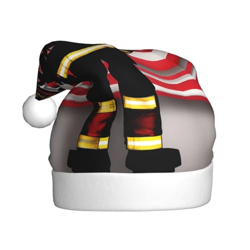 CHUNMINW Weihnachtsmannmütze mit roten Streifen, Motiv: Feuerwehrmann, USA-Flagge, personalisierbar, für Erwachsene, Samt, Weihnachtsdekoration, personalisierbar von CHUNMINW