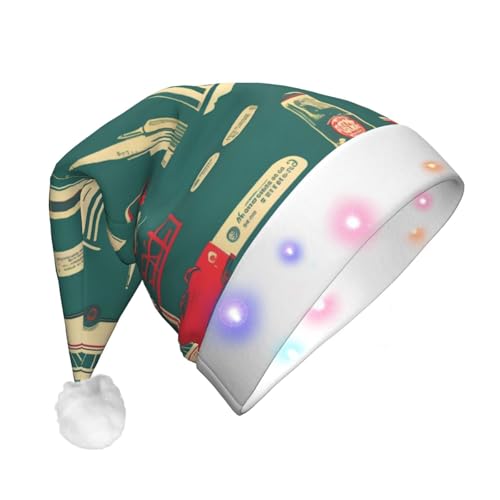 CHUNMINW Weihnachtsmannmützen mit schottischem Retro-Druck, mit LED-Licht, Plüsch, weiße Manschetten, Weihnachten, Neujahr, Party, Kopfbedeckung von CHUNMINW