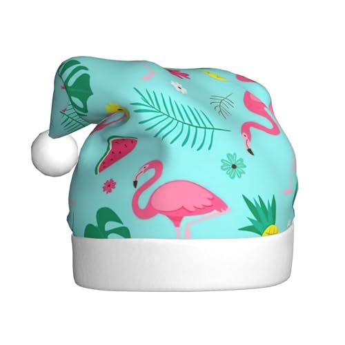 CHUNMINW Weihnachtsmütze mit Flamingo-Eiscreme-Motiv, personalisierbar, für Damen, Erwachsene, Samt, Urlaubsmütze, Plüsch-Weihnachtsmütze von CHUNMINW