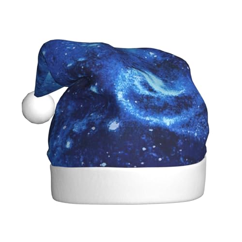 CHUNMINW Weihnachtsmütze mit blauem Universum, Weltraum-Galaxie-Druck, personalisierte Weihnachtsmütze für Damen, Erwachsene, Samt, Weihnachtsmütze, Dekoration von CHUNMINW