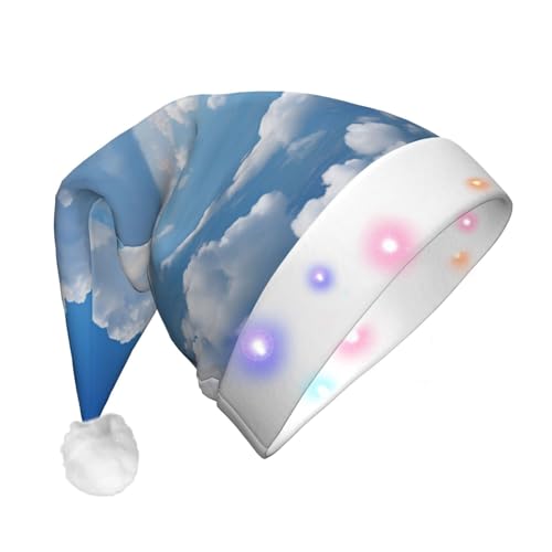 CHUNMINW Weihnachtsmützen mit flauschigem Wolken-Aufdruck, mit LED-Licht, Plüsch, weiße Manschetten, Weihnachten, Neujahr, Party, Kopfbedeckung von CHUNMINW