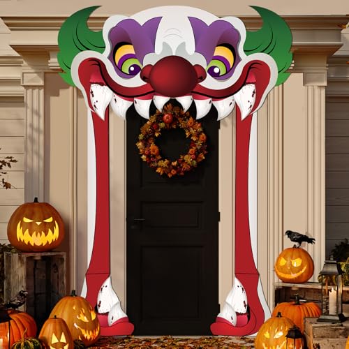 Halloween Clown Party Türbanner gruseliger Clown Thema Tür hängende Dekoration Horror Clown Gruselig Stand Up Hintergrund Banner für Karneval Halloween Party Photo Booth Requisiten Favor Supplies von CHUNNIN