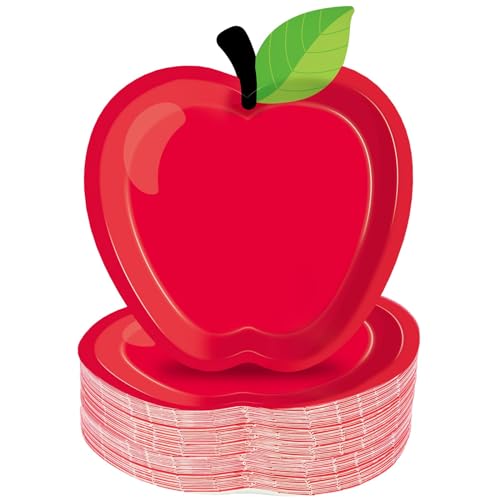 Pappteller für den Schulanfang, roter Apfel, Partydekorationen, Schulanfang, Einweggeschirr für 50 Gäste, für Kindergarten, Vorschule, Tischgeschenk, 16 x 18 cm, 50 Stück von CHUNNIN