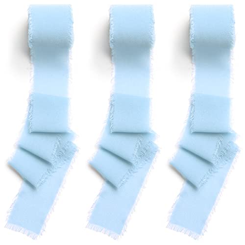 CHUQING Chiffonband Hellblau Geschenkband breit Blau Dekoband Schleifenband Himmelblau Bänder für Hochzeit,Geschenkverpackungen,Blumenstrauß,3,8cm x 6m,3 Rollen von CHUQING