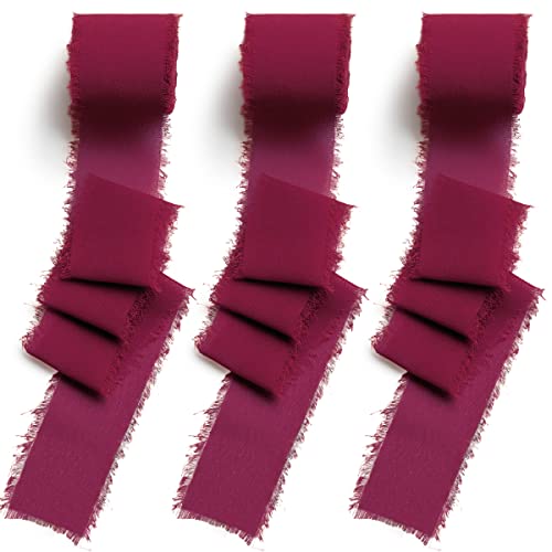 CHUQING Chiffonband Rot Geschenkband Dunkelrot Schleifenband Hochzeit Rotwein Chiffon Bänder Burgundy Dekoband Weinrot Bänder für Geschenkverpackungen,Blumenstrauß,3 Rollen 3,8cm x 6m von CHUQING