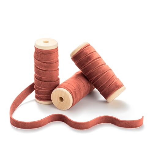 CHUQING 3 Rollen Samtband Terrakotta Schleifenband Geschenkband Dekoband Schmuckband,13,7m x 1cm,Terracotta von CHUQING