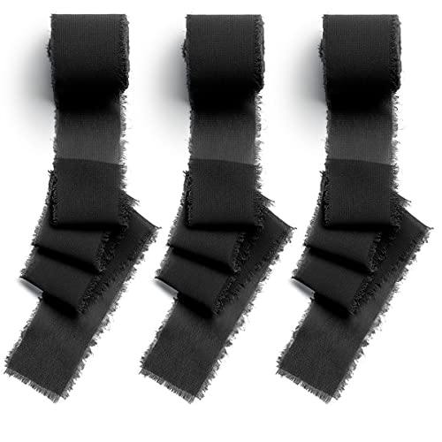 CHUQING 38mm x 6m Geschenkband Schleifenband, 3 Rollen,Schwarz,Chiffon,Festival Bänder für Geschenkverpackung,Hochzeit,Blumenstrauß von CHUQING