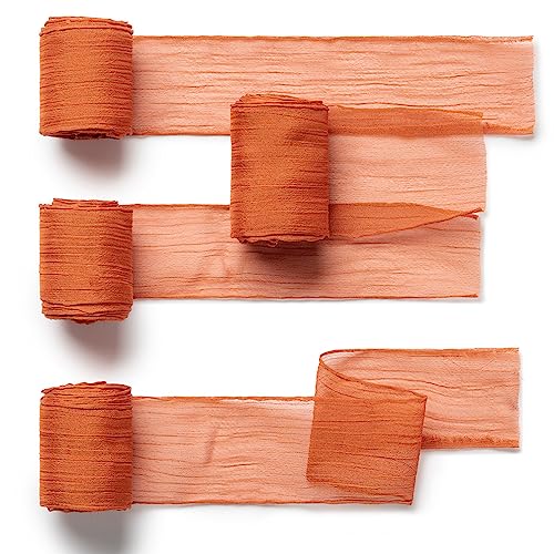 CHUQING 4,5 Meter Geschenkband Orange 38mm Schleifenband Dekoband Hochzeitsdeko Stuhlband Schärpen Band Fransen Chiffonband,Terracotta von CHUQING