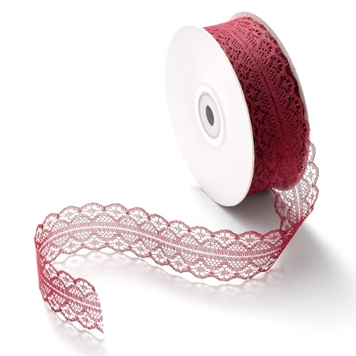 CHUQING Dunkelrot Spitzenband Vintage, Spitzenborte Rot, Dekoband Hochzeit Zierband Geschenkband breit 3cm Schleifenband Spitze von CHUQING