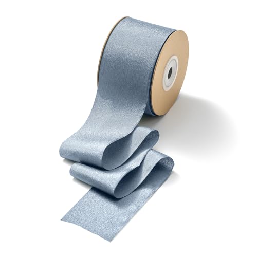 CHUQING Geschenkband Grau Blau Schleifenband Blau Breit Seidenband Chiffonband Dusty Blue Dekoband,5 cm x 23 m von CHUQING