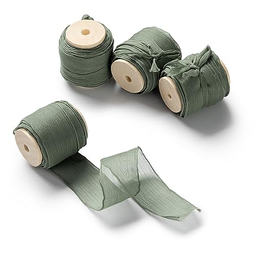 CHUQING Geschenkband breit 2,5 cm Grün Chiffonband 4 Rollen,18 m langes Schleifenband Hochzeit Seidenband Chiffon Dekoband für Hochzeitseinladungen, Brautsträuße, Geschenkverpackungen von CHUQING